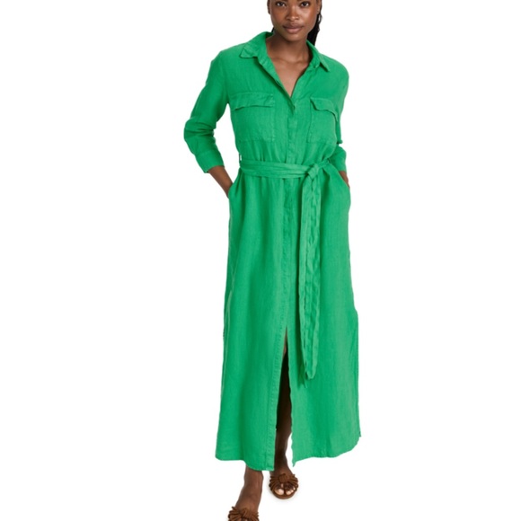 L’AGENCE NWT Cameron Long Shirt Dress In Pop Green linen XL new - Picture 4 of 5